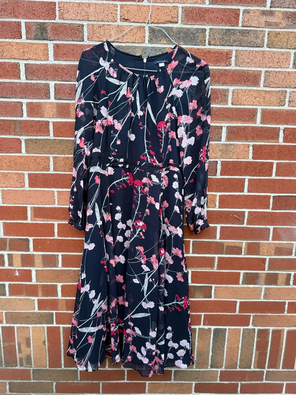Tommy Hilfiger Floral Chiffon Midi Dress Size 10 Long Sleeve
